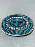 Unbelievable Vintage Native American Zuni Needlepoint Turquoise Sterling Silver Buckle-Nativo Arts