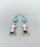 Unique Vintage Native American Navajo Old Kingman Turquoise Silver Squash Blossom Earrings-Nativo Arts
