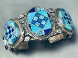 One Of The Most Unique Ever Native American Navajo Turquoise Inlay Sterling Silver Bracelet-Nativo Arts