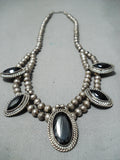 Wilson Yazzie Vintage Native American Navajo Black Onyx Sterling Silver Necklace Old-Nativo Arts