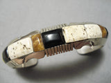 Thick Heavy!! Vintage Native American Navajo White Stone Sterling Silver Amber Bracelet-Nativo Arts
