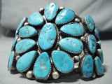 One Of Biggest Best Vintage Native American Navajo Turquoise Cluster Sterling Silver Bracelet-Nativo Arts