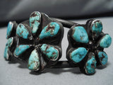 Stunning Vintage Native American Navajo Royston Turquoise Sterling Silver Flower Bracelet Old-Nativo Arts