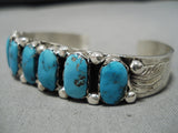 Superior Vintage Zuni Native American Blue Gm Turquoise Sterling Silver Bracelet-Nativo Arts