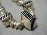 Heavy Unique Squared Bead Vintage Native American Navajo Sterling Silver Necklace-Nativo Arts