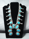 Authentic Vintage Native American Navajo Turquoise Sterling Silver Squash Blossom Necklace-Nativo Arts