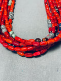 Drop Dead Gorgeous Singer Native American Navajo Sterling Silver Coral Necklace-Nativo Arts