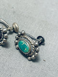 Early 1900's Vintage Native American Navajo Cerrillos Turquoise Sterling Silver Earrings-Nativo Arts