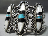 Intricate!! Vintage Native American Navajo Turquoise Pearl Sterling Silver Bracelet Old-Nativo Arts