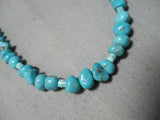 Authentic Vintage Native American Navajo Blue Turquoise Heishi Sterling Silver Necklace-Nativo Arts
