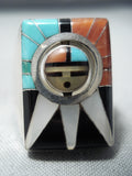 Best Important Vintage Native American Zuni Turquoise Inlay Sterling Silver Spinner Ring-Nativo Arts
