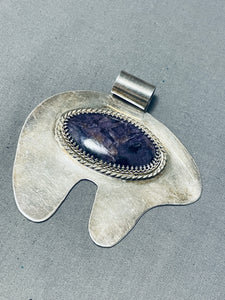 Dazzling Vintage Native American Navajo Charoite Sterling Silver Bear Pendant-Nativo Arts