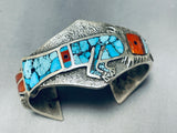 One Of The Most Intricate Native American Navajo Turquoise Inlay Sterling Silver Bracelet-Nativo Arts