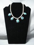 Outstanding Vintage Native American Navajo Morenci Turquoise Sterling Silver Necklace Old-Nativo Arts