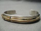 Thick And Heavy!! Vintage Native American Navajo Gold Sterling Silver Feather Bracelet-Nativo Arts
