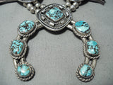229 Gram Wmen's Vintage Native American Navajo Turquoise Sterling Silver Squash Blossom Necklace-Nativo Arts