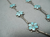 Attractive Vintage Native American Zuni Blue Gem Turquoise Sterling Silver Necklace Old-Nativo Arts