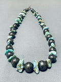 Native American Spectacular Vintage Santo Domingo Kingman Turquoise Sterling Silver Necklace-Nativo Arts
