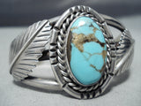 Magnificent Vintage Native American Navajo Pilot Mountain Turquoise Sterling Silver Bracelet-Nativo Arts