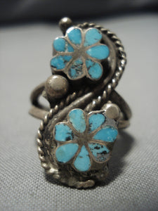 Native American Remarkable Vintage Navajo Blue Gem Turquoise Sterling Silver Ring Old-Nativo Arts