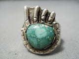 Marvelous Vintage Native American Navajo Green Turquoise Sterling Silver Paw Native America Ring-Nativo Arts