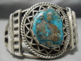Opulent Vintage Native American Navajo Old Morenci Turquoise Sterling Silver Bracelet Old-Nativo Arts