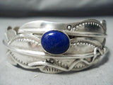 Native American One Of The Most Unique Ben Begaye Lapis Feather Sterling Silver Bangle Bracelet-Nativo Arts