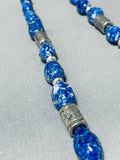 Stunning Native American Navajo Chunky Tubule Lapis Sterling Silver Necklace-Nativo Arts