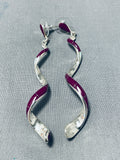 Spectacular Native American Navajo Sugulite Sterling Silver Large Spiral Earrings-Nativo Arts