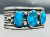 One Of The Best Vintage Native American Navajo Blue Diamond Turquoise Sterling Silver Bracelet-Nativo Arts