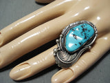 Rare Vintage Native American Navajo Sleeping Beauty Turquoise Sterling Silver Ring-Nativo Arts
