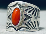 Best Native American Navajo Tommy Jackson Coral Sterling Silver Repoussed Ring-Nativo Arts