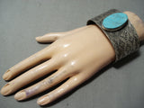Native American Huge Oval Turquoise Wide Hand Stamped Sterling Silver Geometric Bracelet Cuff-Nativo Arts