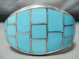 Benny Touchine Vintage Native American Navajo Turquoise Inlay Sterling Silver Bracelet-Nativo Arts