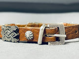 Handmade Horny Toad Vintage Native American Navajo Sterling Silver Leather Buckle Bracelet-Nativo Arts