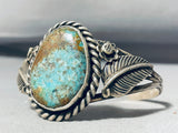 Rare Turquoise Mine Vintage Native American Navajo Sterling Silver Leaves Bracelet-Nativo Arts
