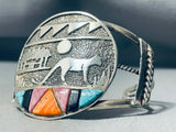 One Of The Most Unique Vintage Native American Zuni Turquoise Inlay Sterling Silver Bracelet-Nativo Arts