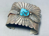 Mind Boggling Vintage Mens Native American Navajo Turquoise Sterling Silver Bracelet-Nativo Arts