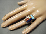Inlay Master Vintage Navajo Turquoise Lapis Sterling Silver Native American Ring-Nativo Arts