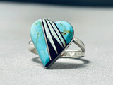 Cutest Native American Navajo Turquoise Synth Opal Sterling Silver Heart Ring-Nativo Arts