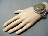 Signed Vintage Native American Navajo Green Turquoise Sterling Silver Bracelet-Nativo Arts