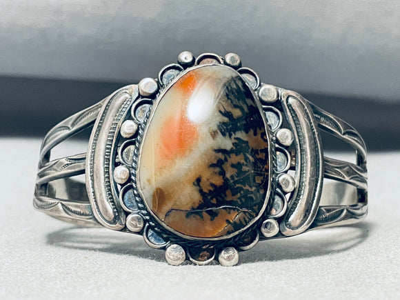 Very Old And Early Vintage Native American Navajo Petrified Wood Sterling Silver Bracelet-Nativo Arts