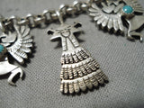 Detailed!! Vintage Native American Navajo Turquoise Sterling Silver Charm Link Bracelet-Nativo Arts