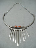 Spectacular Signed Navajo Native American Coral Sterling Silver Collar Necklace-Nativo Arts