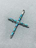 Spectacular Vintage Native American Zuni Blue Gem Turquoise Sterling Silver Cross Pendant-Nativo Arts