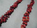 Stunning Navajo Coral And Hematite Sterling Silver Necklace Native American-Nativo Arts