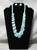 Native American Very Rare Disced Turquoise Santo Domingo Sterling Silver Necklace-Nativo Arts