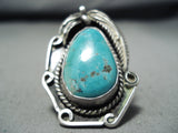Outstanding Vintage Native American Navajo Pilot Mountain Turquoise Sterling Silver Ring-Nativo Arts