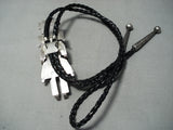 One Of The Biggest Vintage Native American Navajo Turquoise Sterling Silver Kachina Bolo Tie Old-Nativo Arts