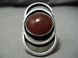 Fabulous Pat Reed Vintage Native American Navajo Domed Carnelian Sterling Silver Ring-Nativo Arts